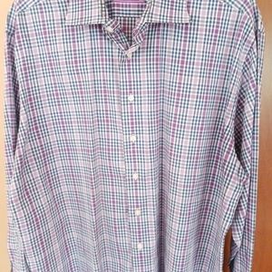 NWOT Lorenzo Uomo trim fit purple checkered button up Work Office shirt 17 32